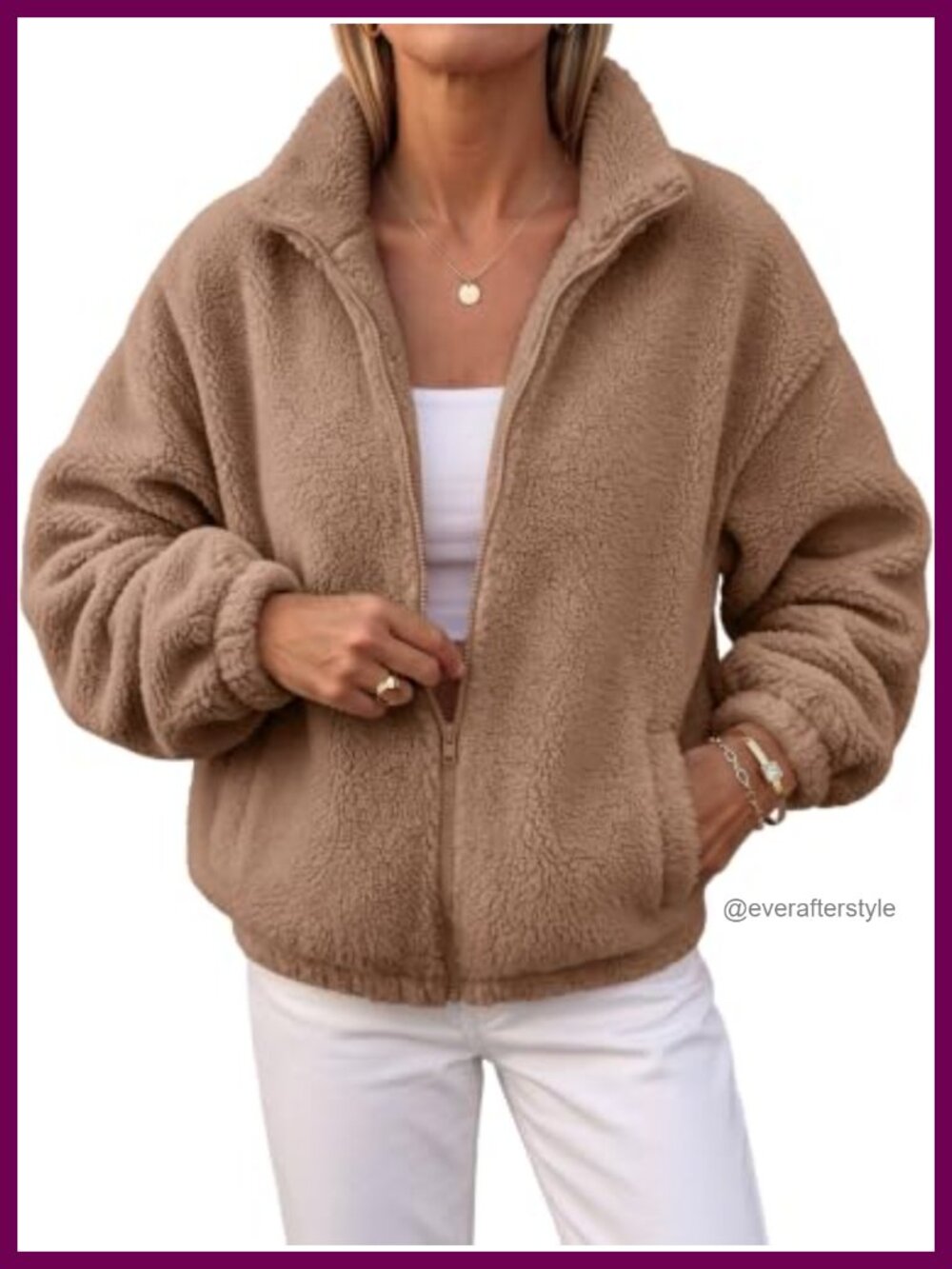 Trendy Queen Sherpa Fleece Full Zip Jacket Stand Collar Cozy Coat